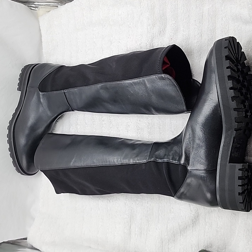 STUART WEITZMAN KNEE HIGH LUG 5050 LEATHER LIFT BLACK AWESOME BOOT LADIES 10 NEW - Picture 8 of 16